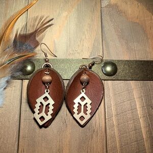 Brown leather with brass southwest style drop, with wood bead